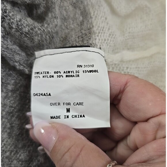 Mohair Wool Blend Y2K Wide Stripe Sweater Tunic Womens Med Cream Gray Minimalist - Picture 6 of 8